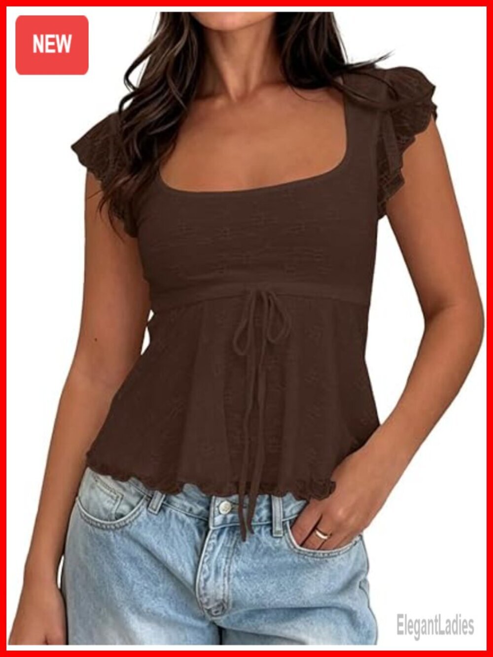 Floral Lace Layered Peplum Babydoll Crop Top Cap Sleeve Square Neck